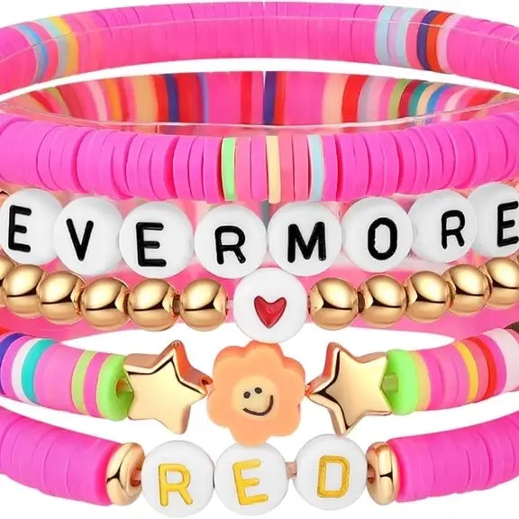 Friendship Trading Bead Bracelets For Swiftie Fans-  Evermore/Red