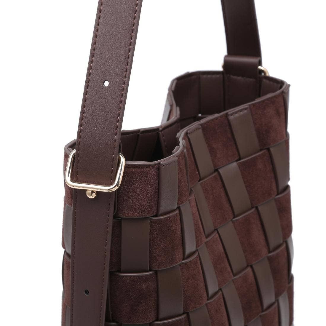 Vegan leather panel bucket bag - chocolate