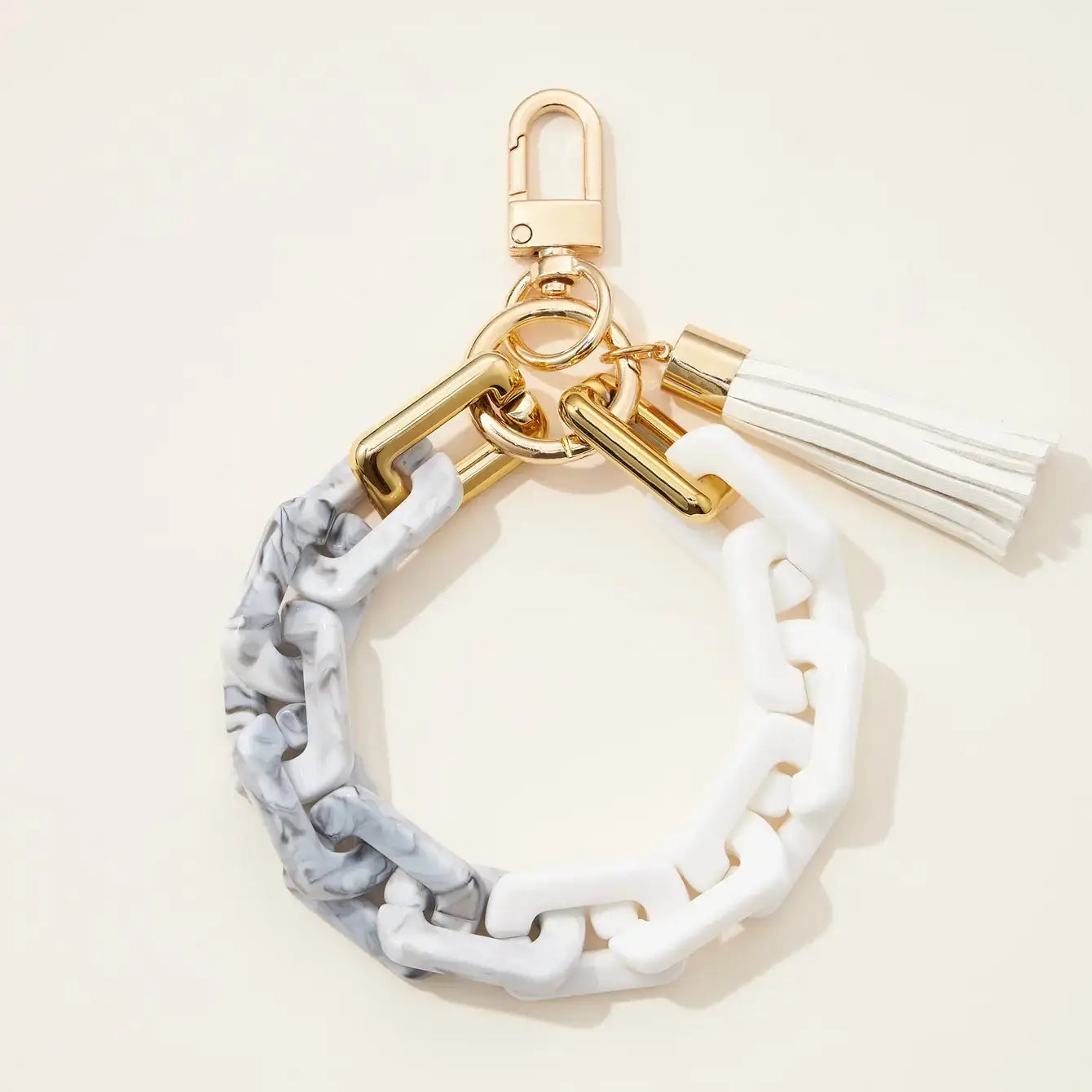 Two Tone Mixed Resin Chain Keychains with Tassel: Grey