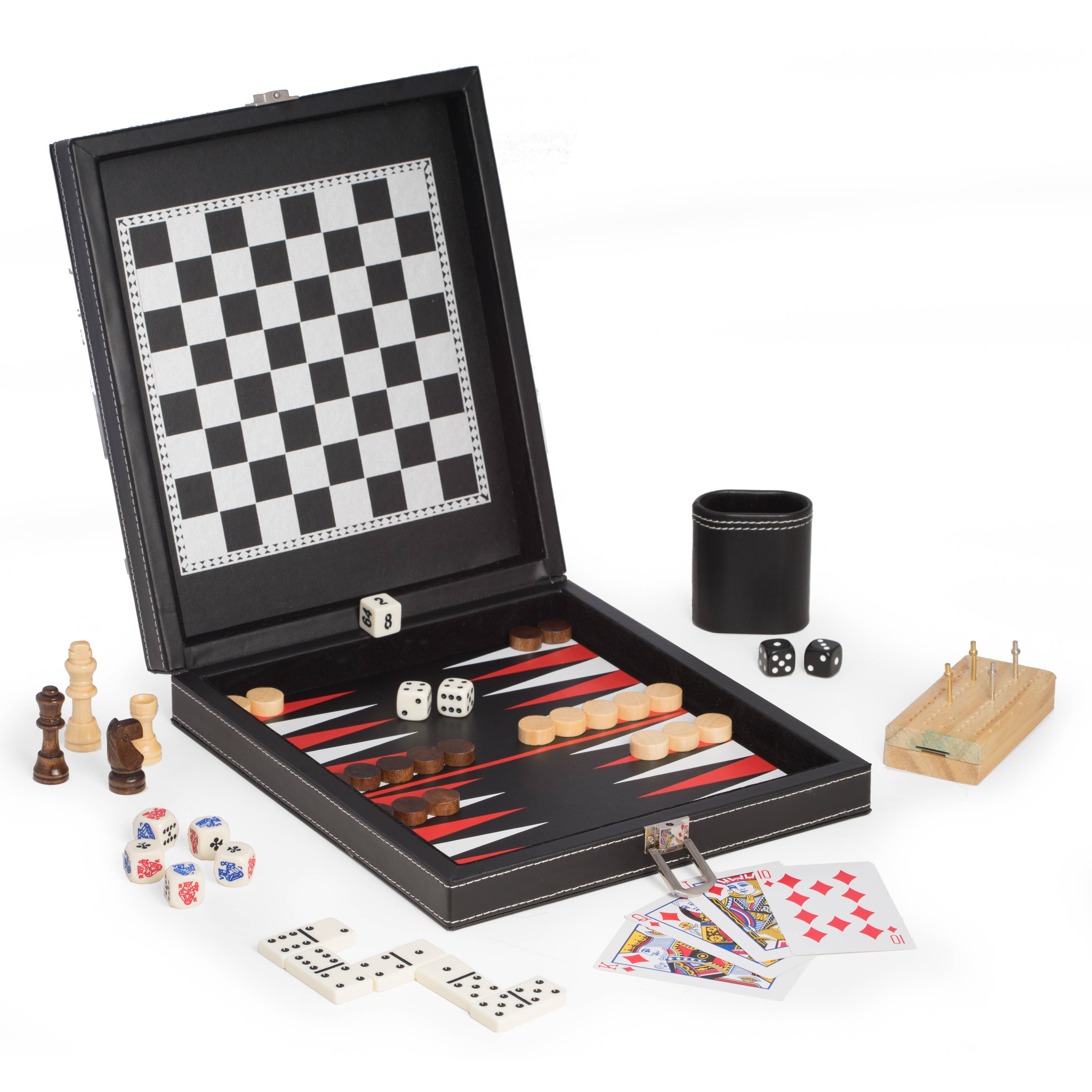 Black Leatherette 5 in 1 Game Set
