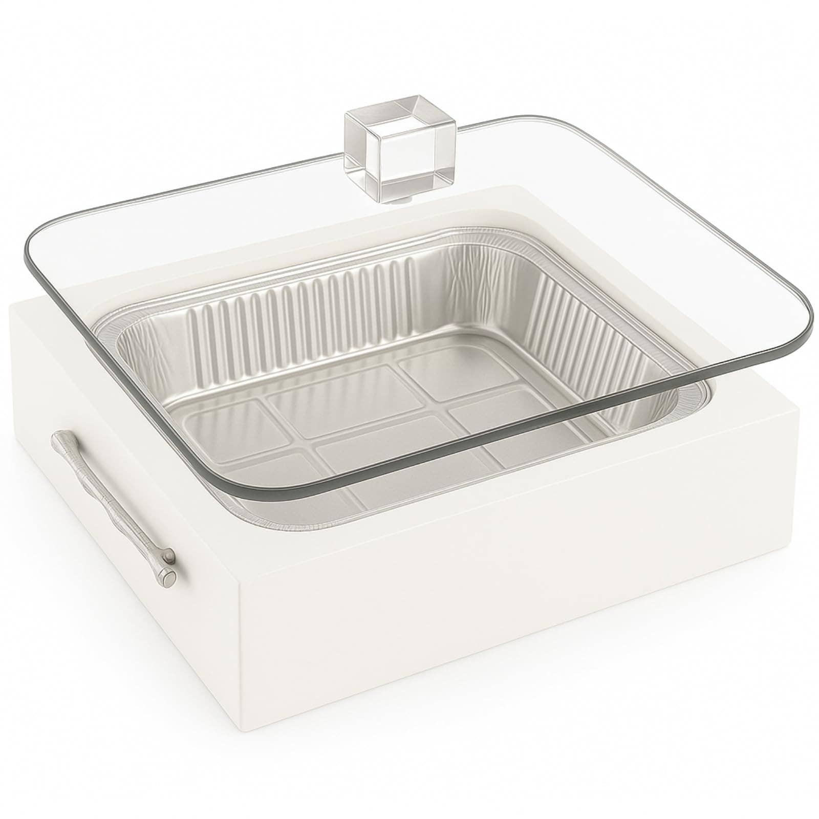 Clear Pan Server with Lid, White & Silver