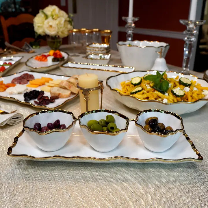 White and Gold 4 Pc. Tray W Bowls