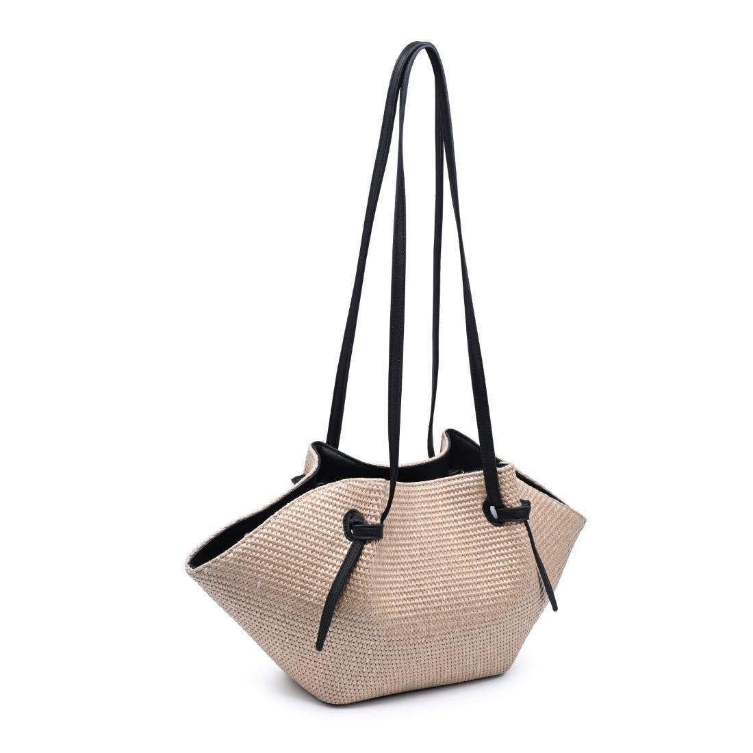 Woven Tote with elongated straps - natural black