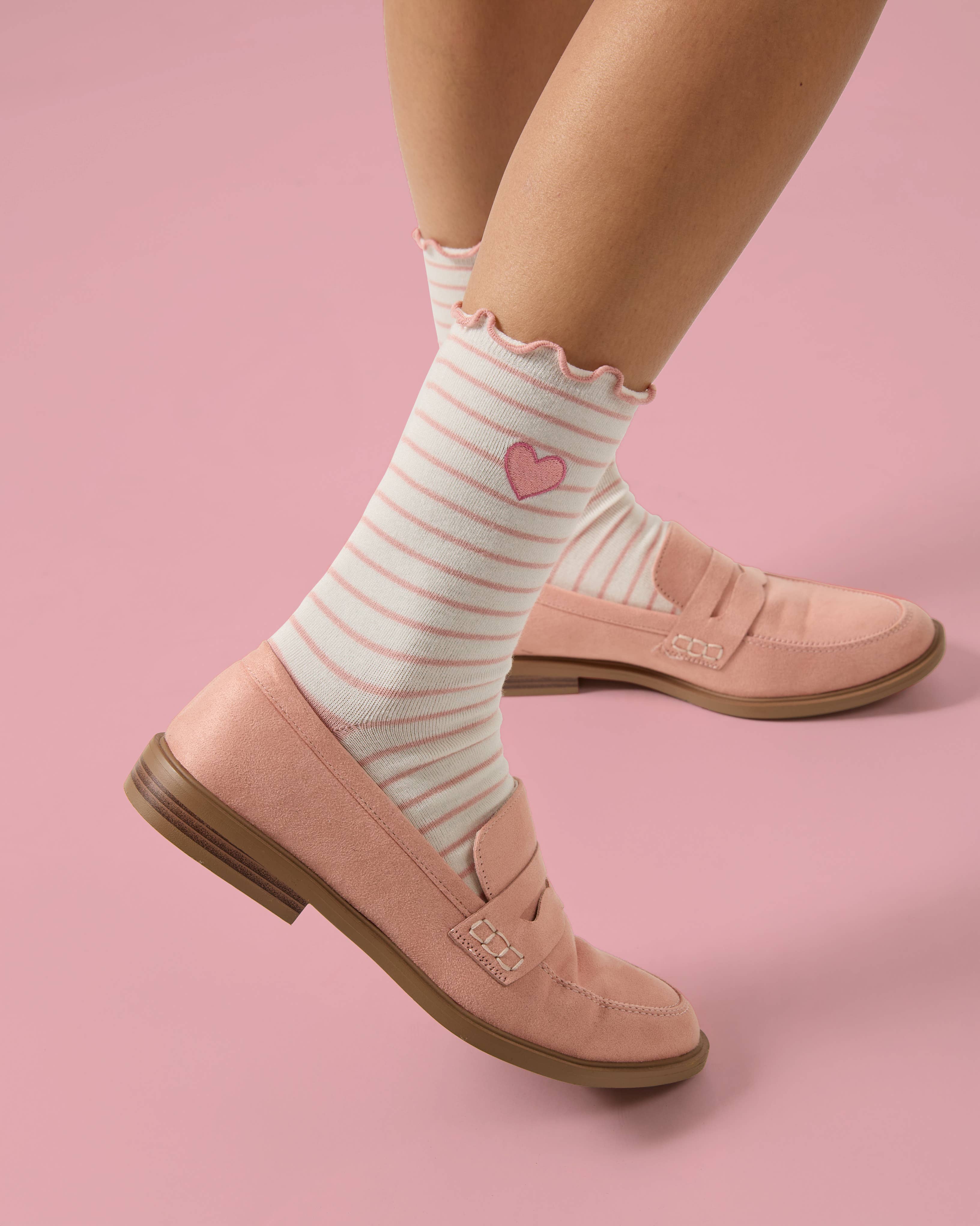 Women's Embroidered Heart Striped Socks