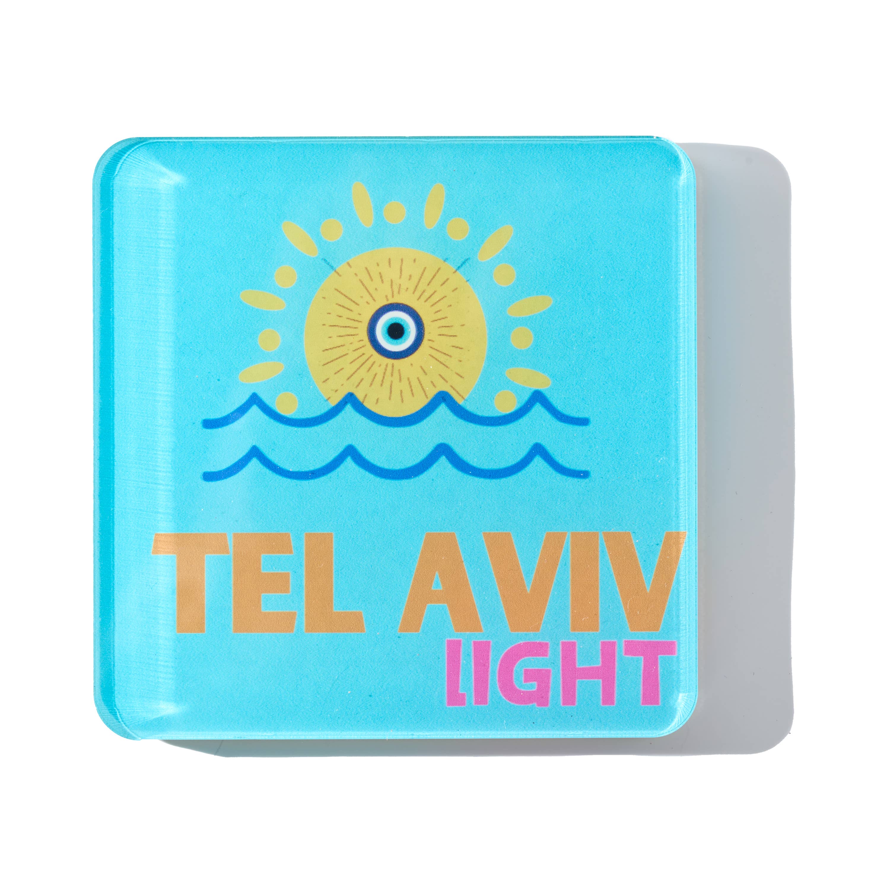 Set of 4 Acrylic Coasters in holder, Tel Aviv