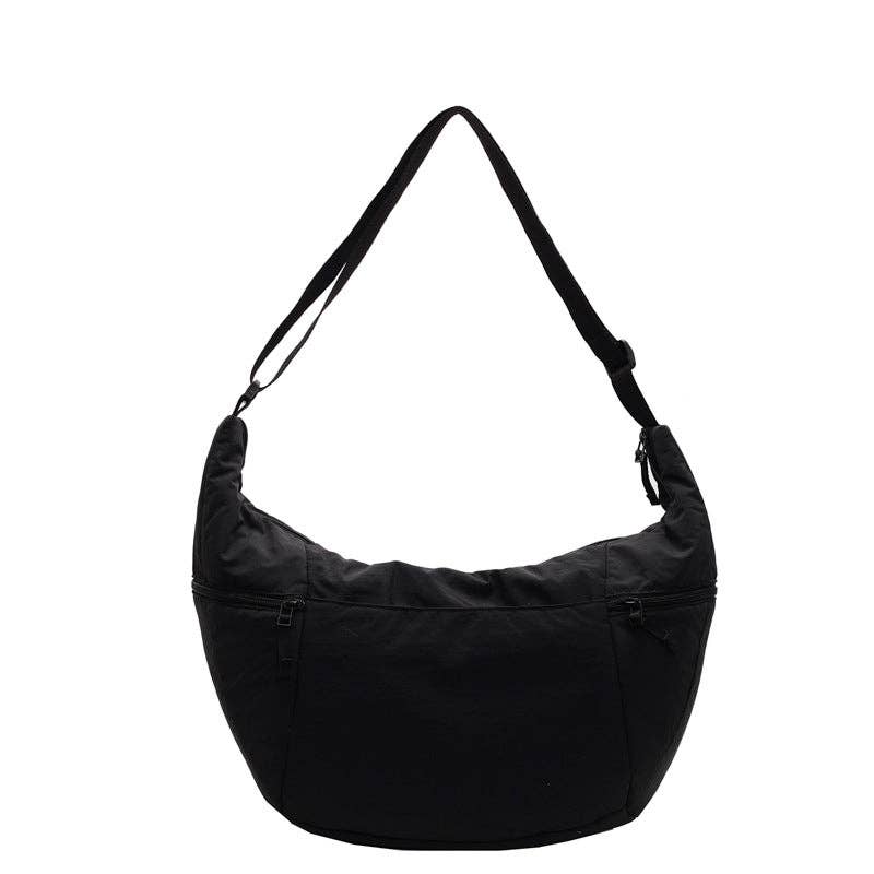 Sac à bandoulière décontracté en nylon de couleur unie, noir