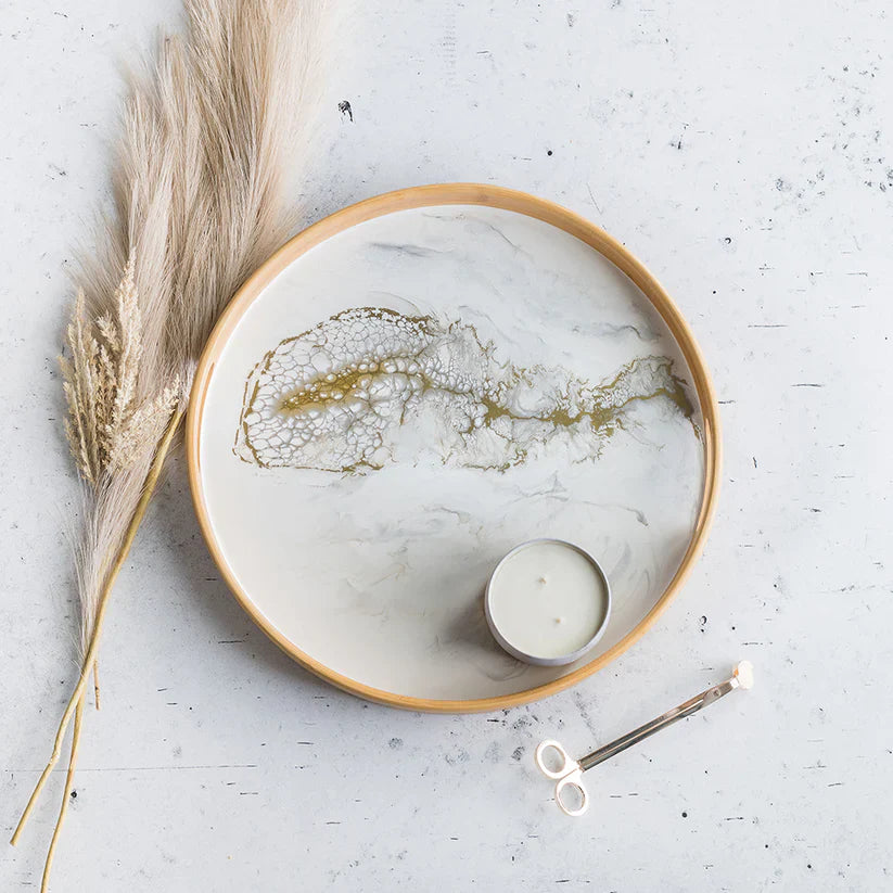 Resin & Bamboo Round Serving Tray