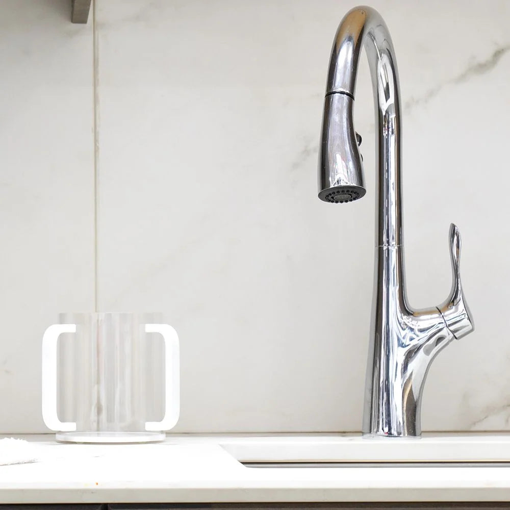 Clear Lucite Wash Cup with White Base and Handles