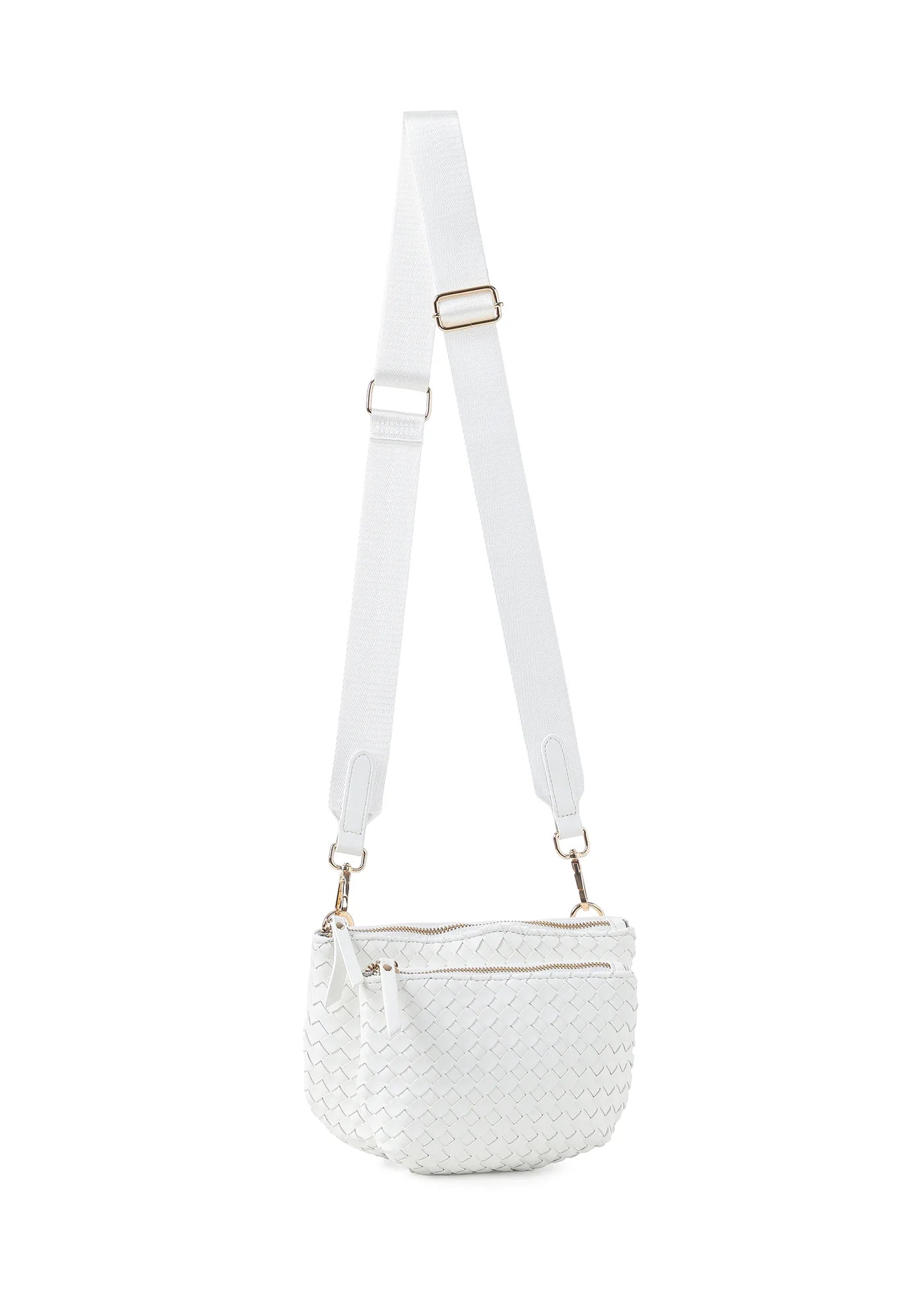 Woven vegan leather convertible crossbody - white