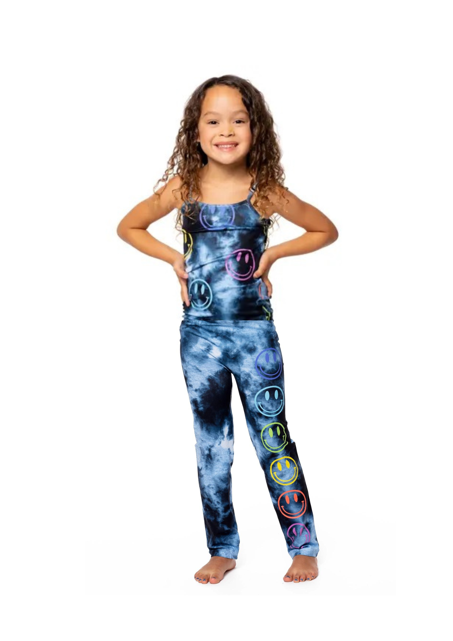 Little girls happy black and grey tie dye long set - size 4-6x