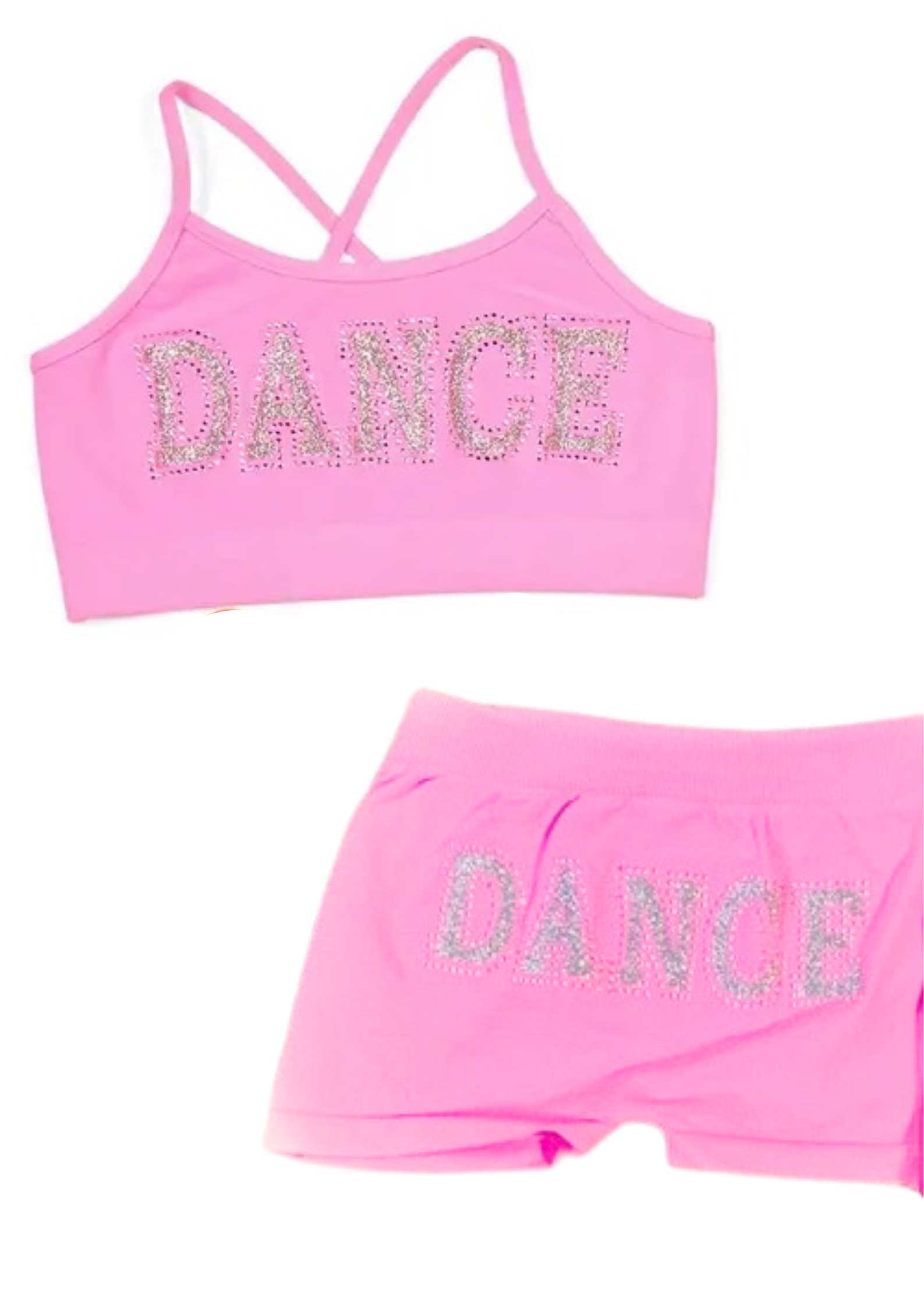 Little Girls pink embellished dance short set - size 4-6x