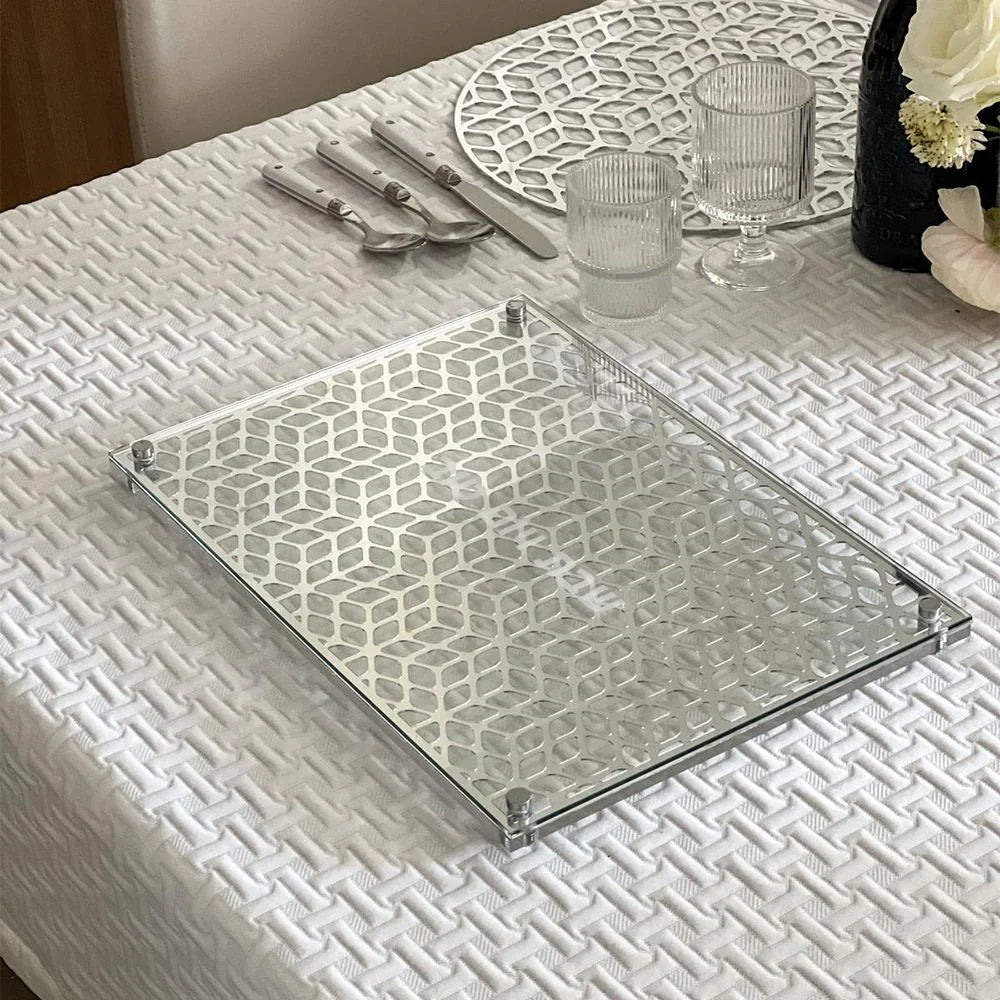 Glass and Mirror Laser Cut Challah Board-Silver