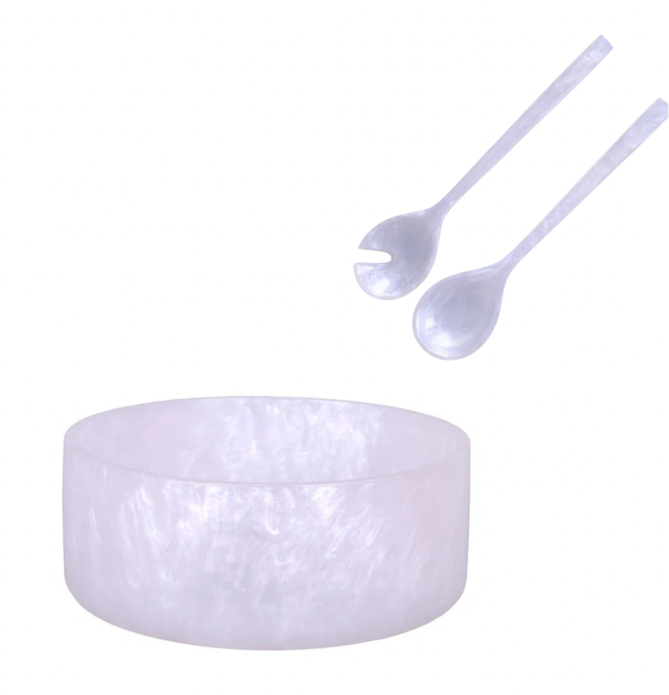 Resin White Pearl Salad Bowl Set