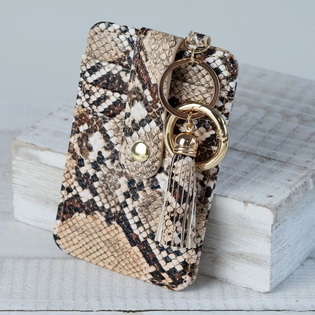 Card Clutch / Wallet Key Ring, Mocha Snake