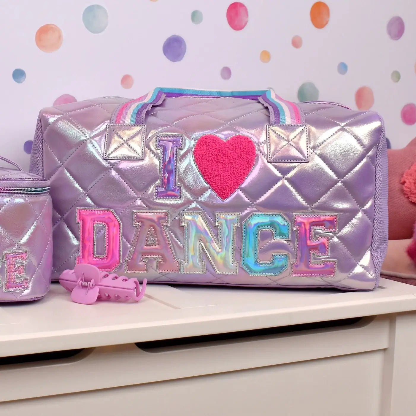 'dance' Quilted Metallic Lavender Duffle Bag