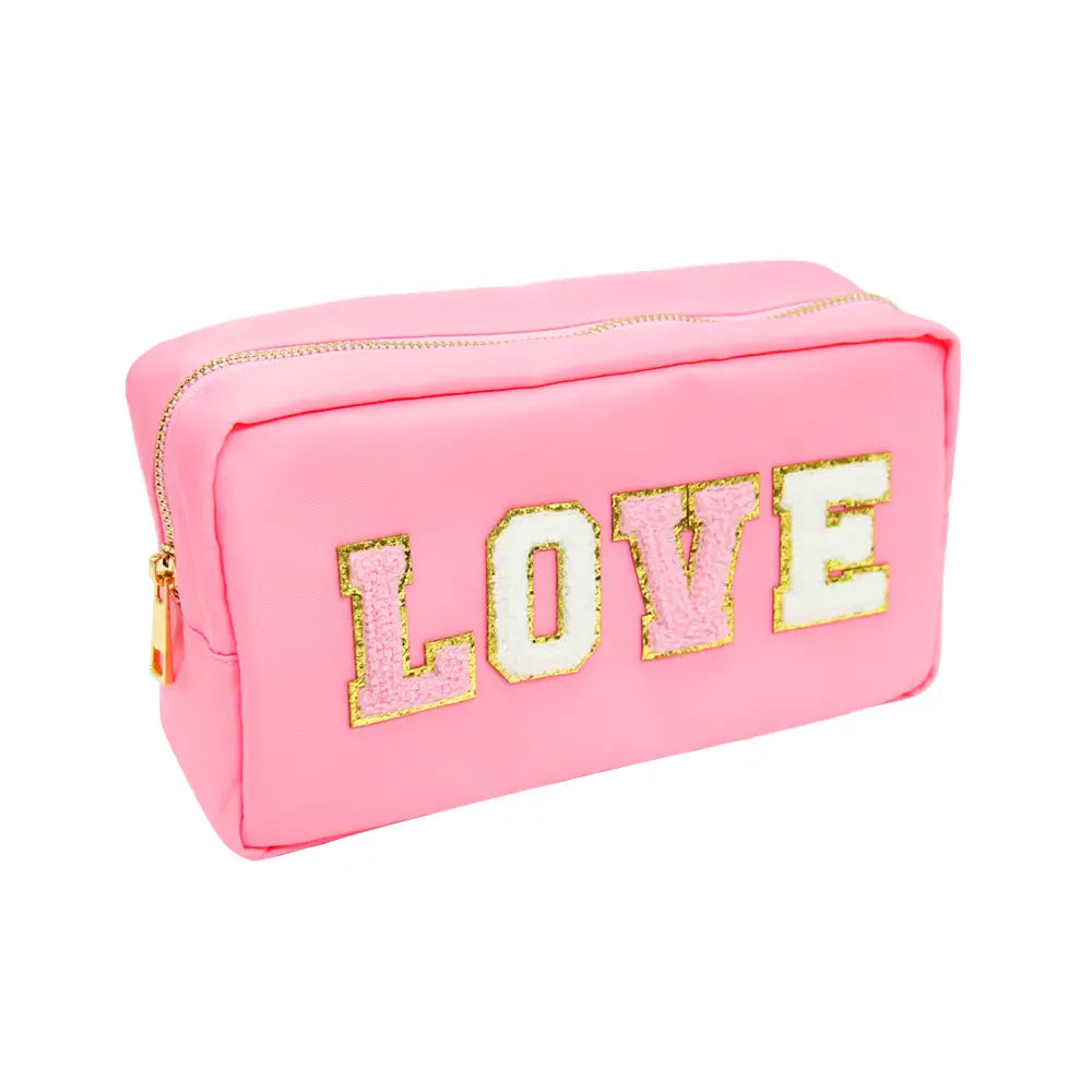 Nylon Cosmetic Bag, Pink Love Chenille