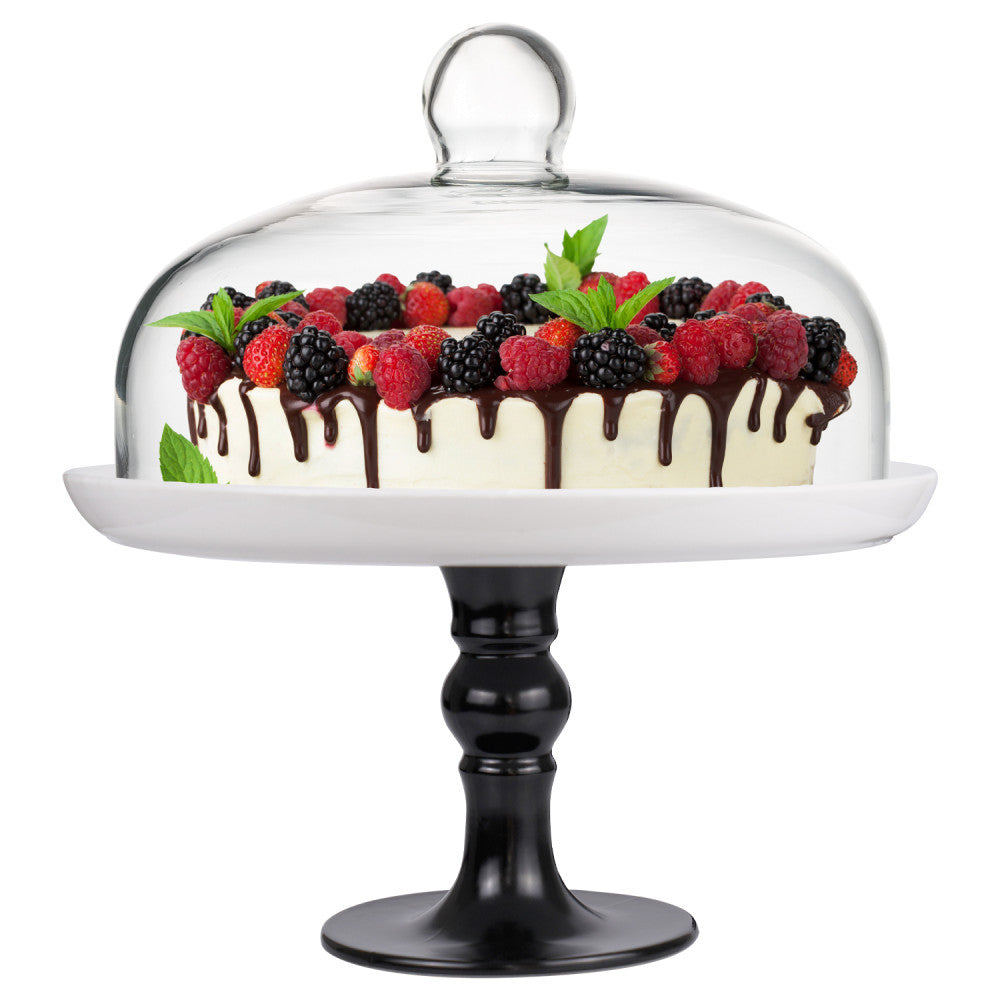 Footed Pedestal Cake Stand and Clear Dome - Black