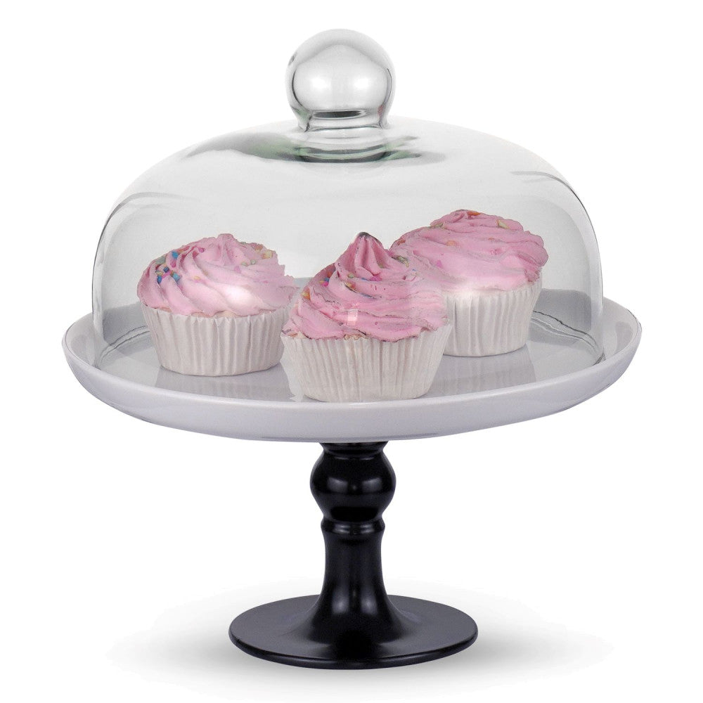 Footed Pedestal Cake Stand and Clear Dome - Black