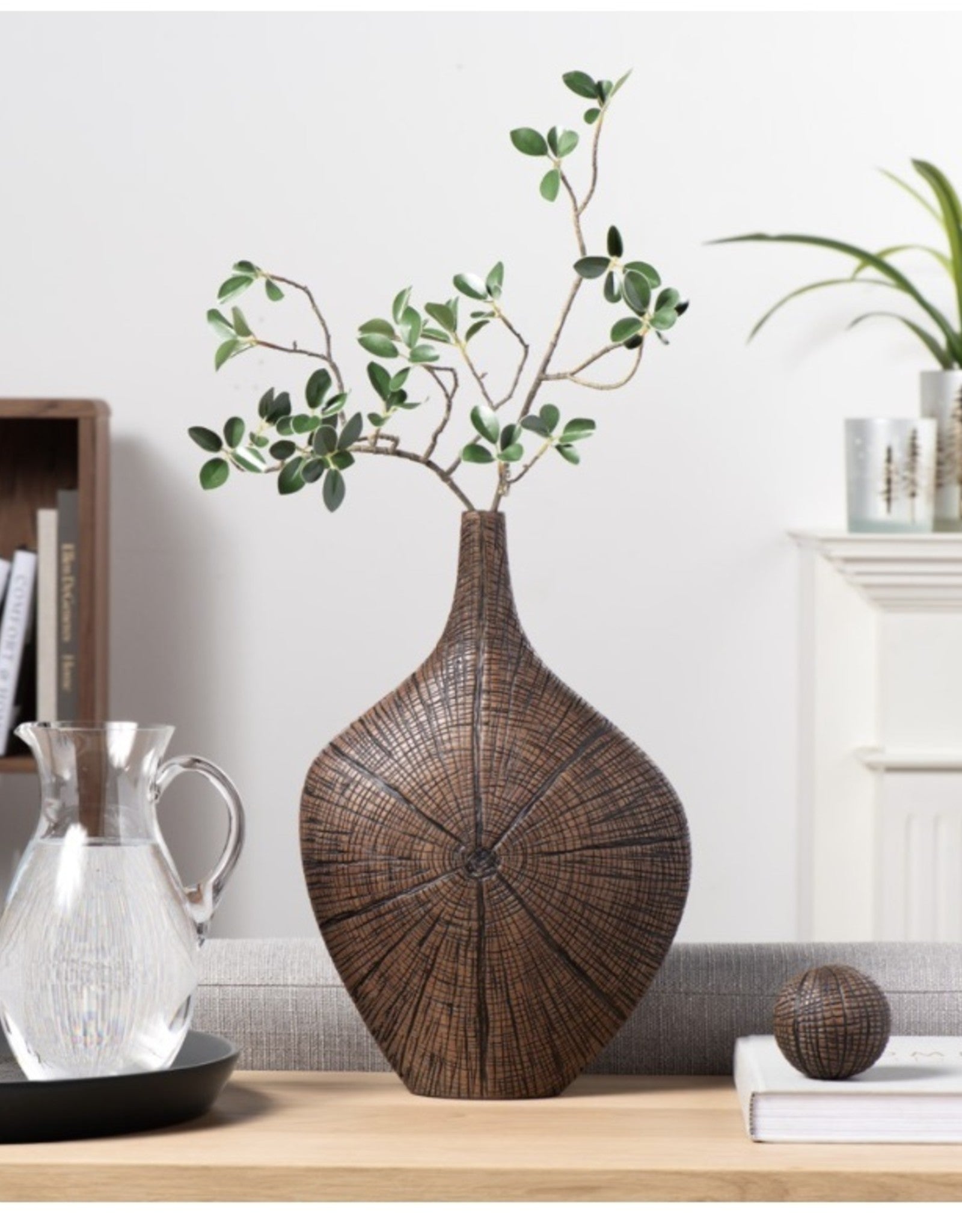 Radiant Bark Carved Resin Vase - Brown