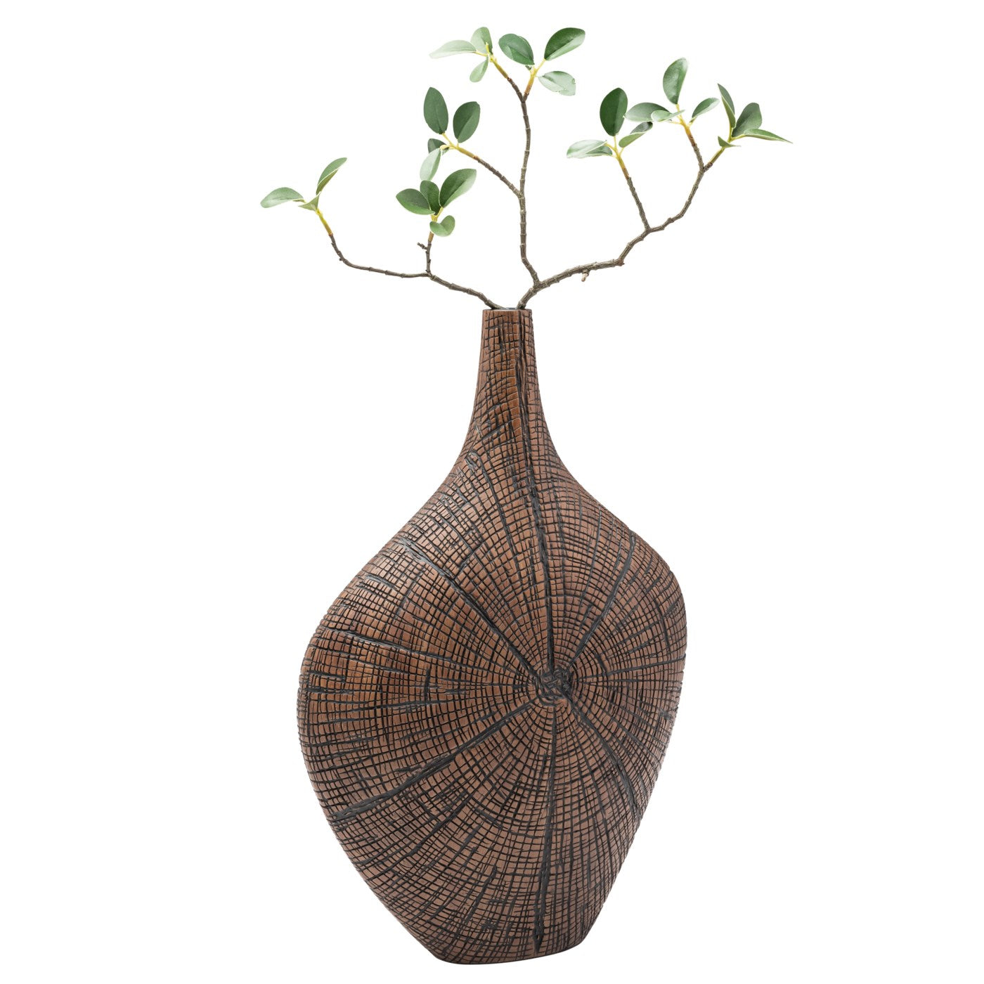 Radiant Bark Carved Resin Vase - Brown