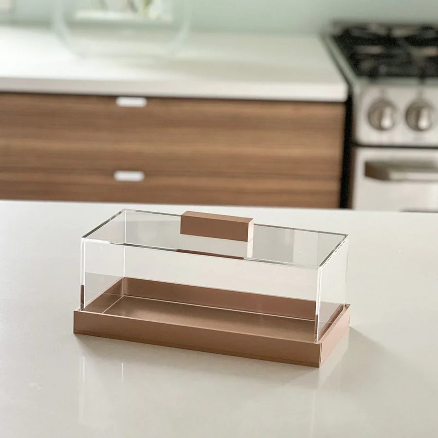 Plateau en Lucite avec base et poignée dorées - grand modèle 