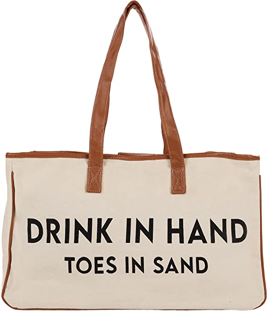 Large Cotton Tote Bag - Drink in Hand Toes in Sand