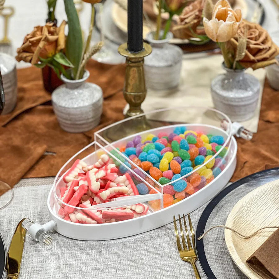 Lucite oval 2-part serving dish