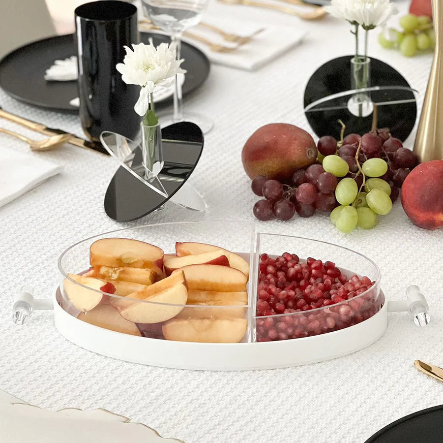 Lucite oval 2-part serving dish