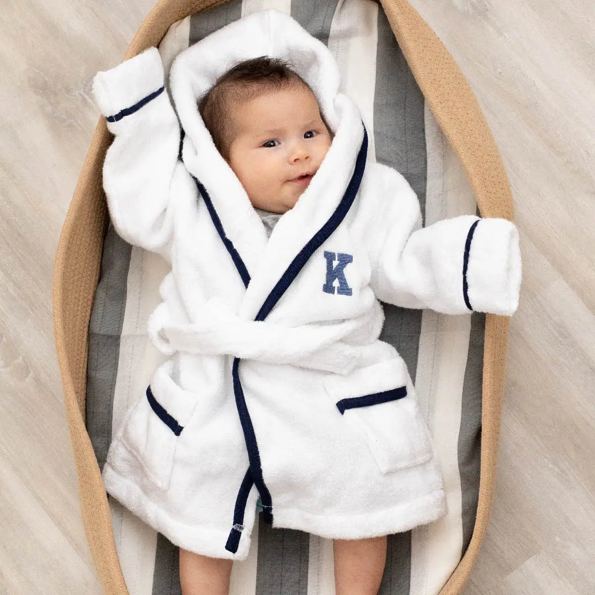Personalized Terry Bathrobe - White + Navy
