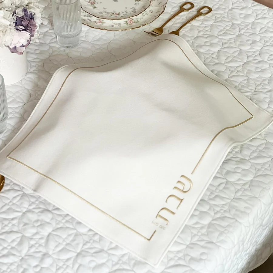 Leatherette Challah Cover with Embroidery - gold