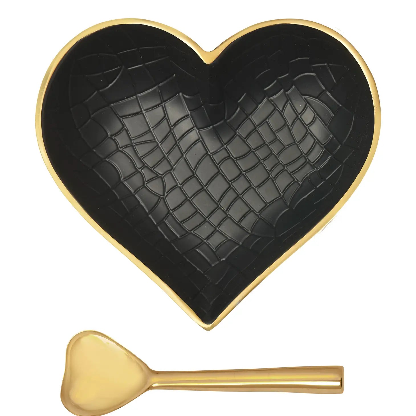 Gold & Black Croco Heart with Gold Heart Spoon