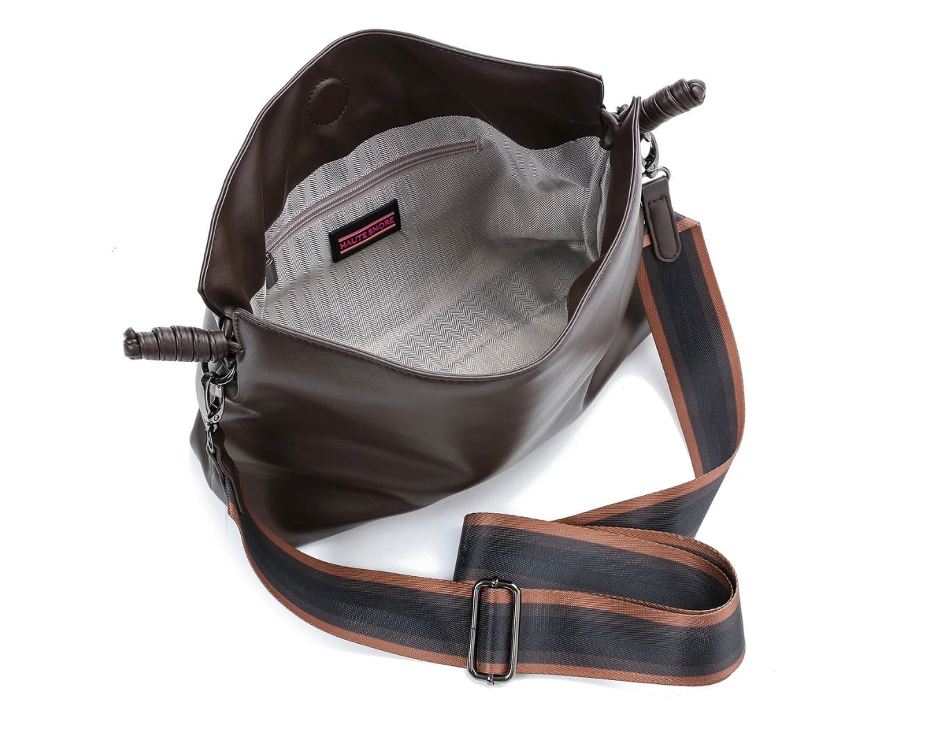 Convertible vegan leather crossbody - chocolate