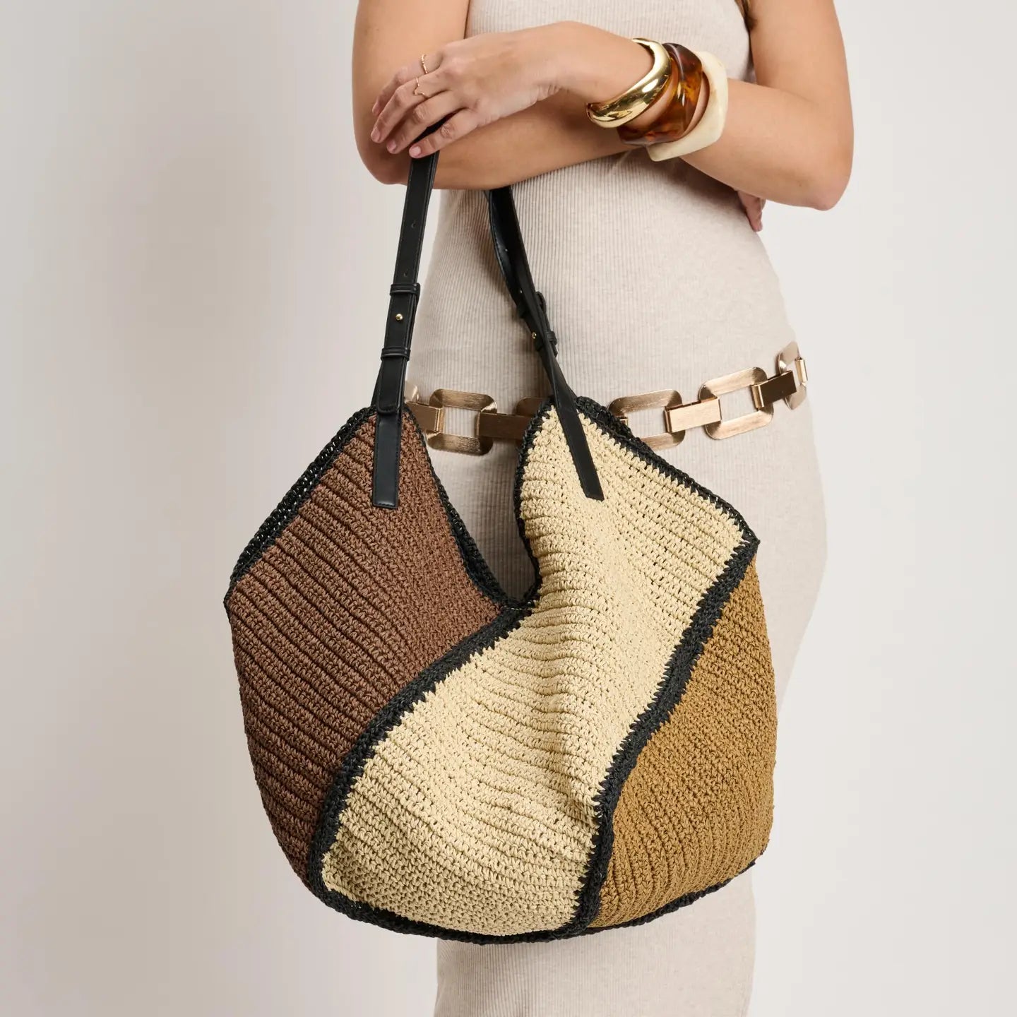 Raffia multi black and natural Tote