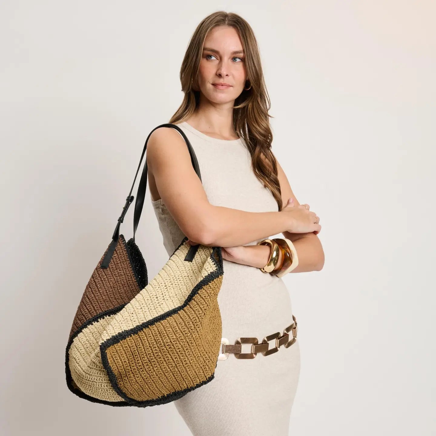 Raffia multi black and natural Tote