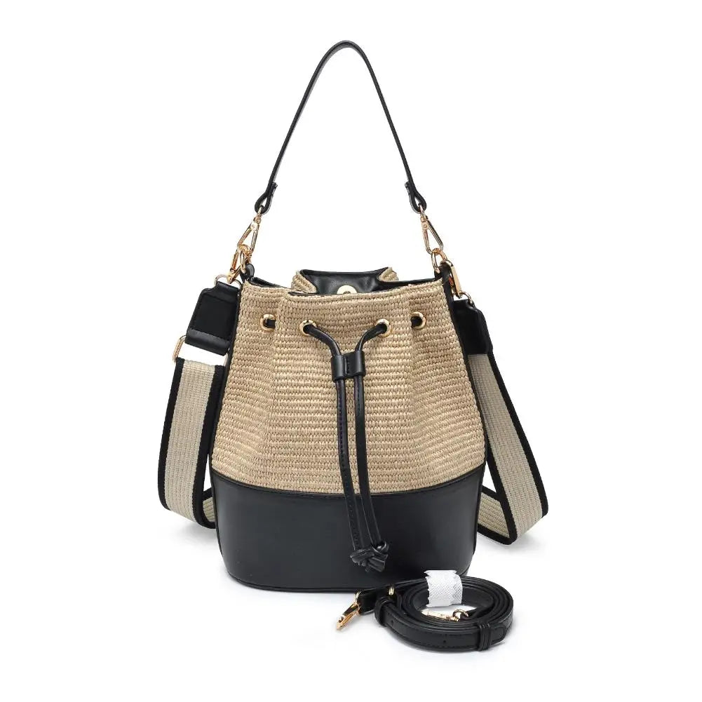 Vegan leather and raffia Crossbody