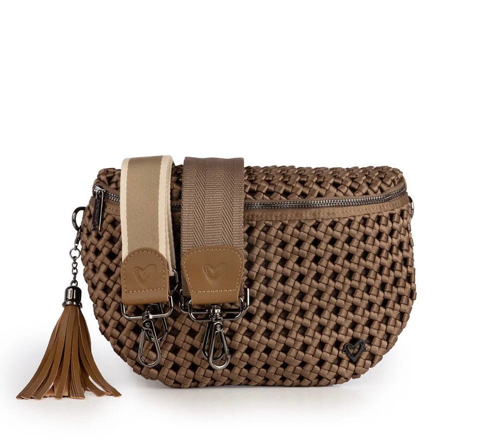 Woven Hand-knotted crossbody bag - khaki