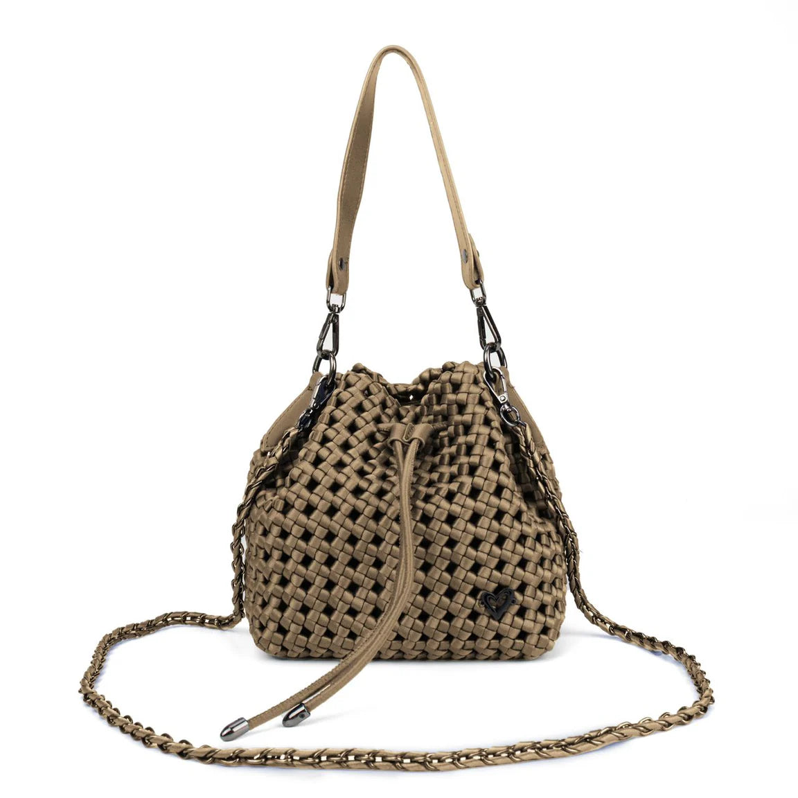 Woven Hand-Knotted Bucket Bag - khaki