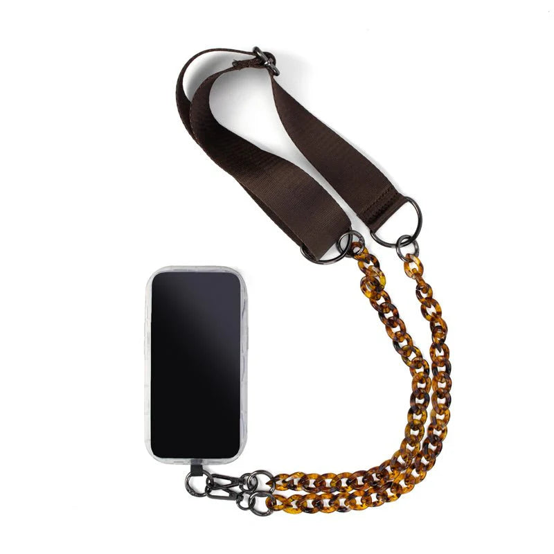 Phone crossbody strap - brown & tortoise