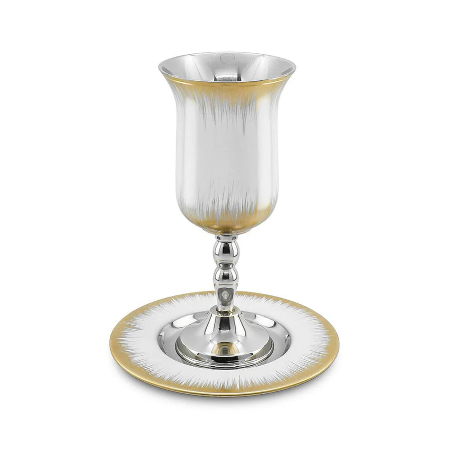 White Enamel Kiddush Cup with Brushed Gold Design