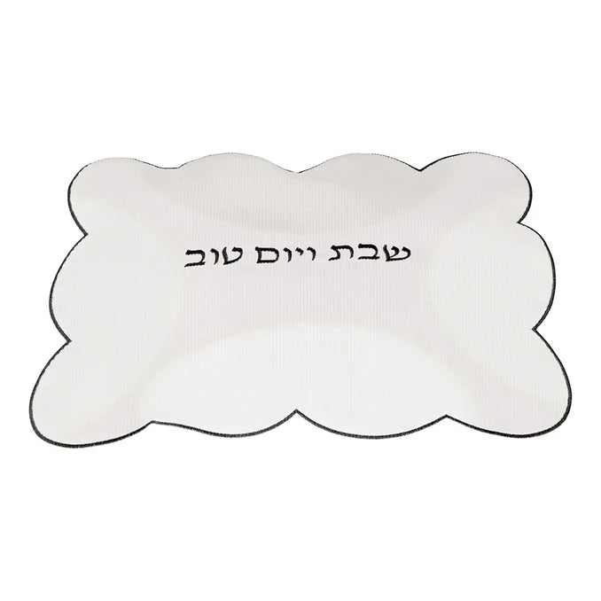 Couverture de challah en velours côtelé à bord festonné - argent 