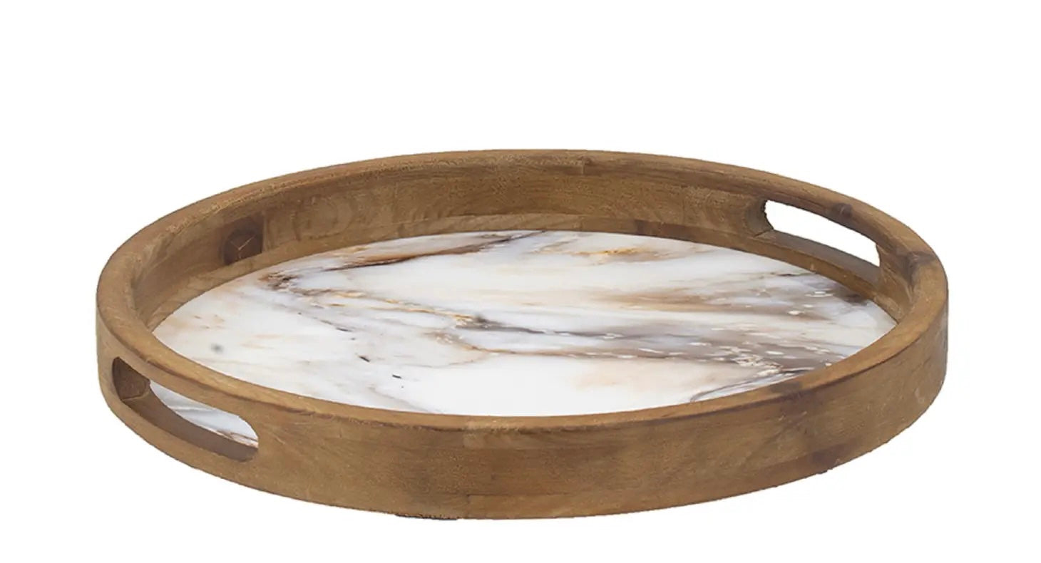 Small Decorative Wooden Tray with Marble Design