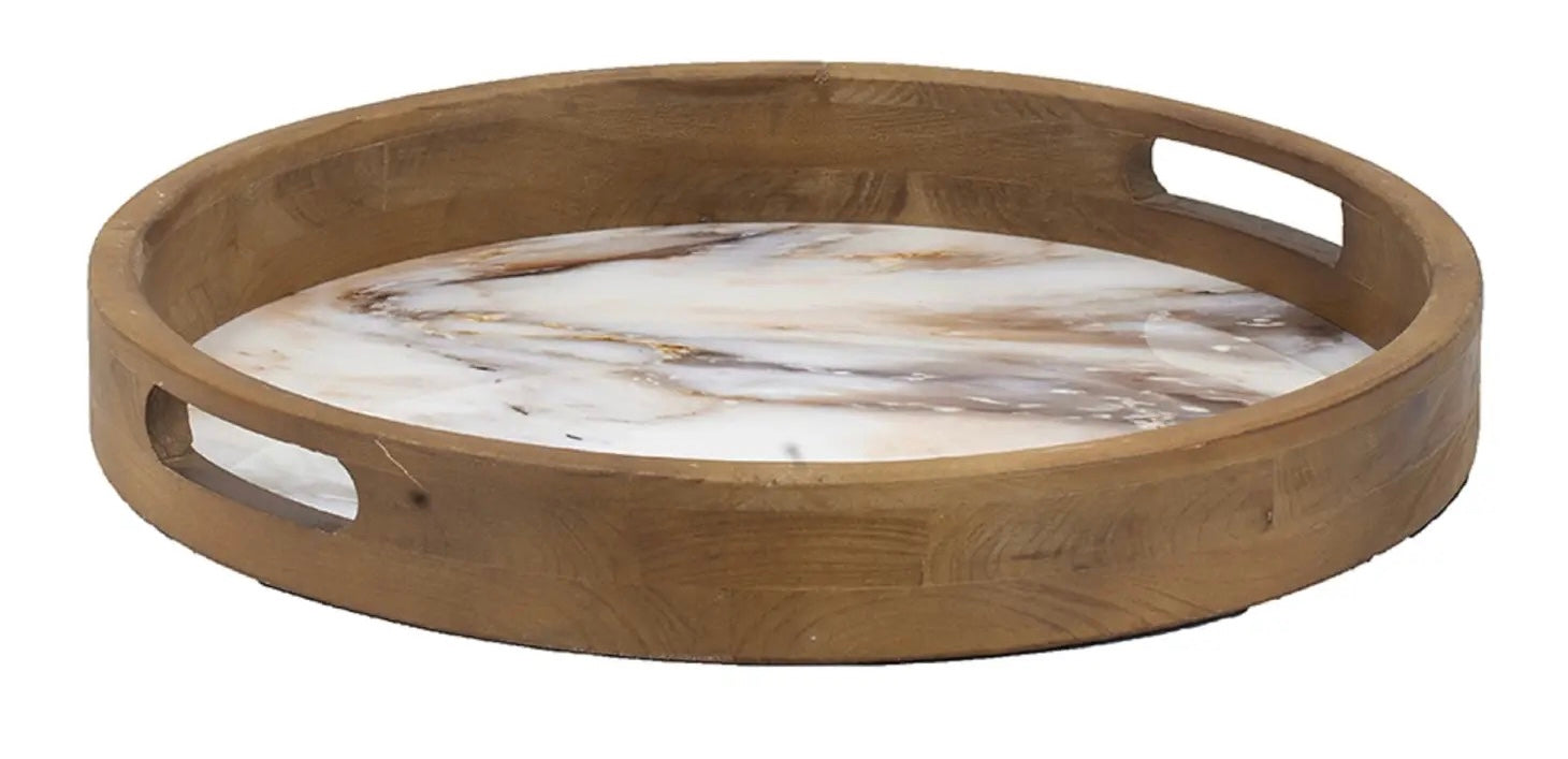 Large Decorative Wooden Tray with Marble Design