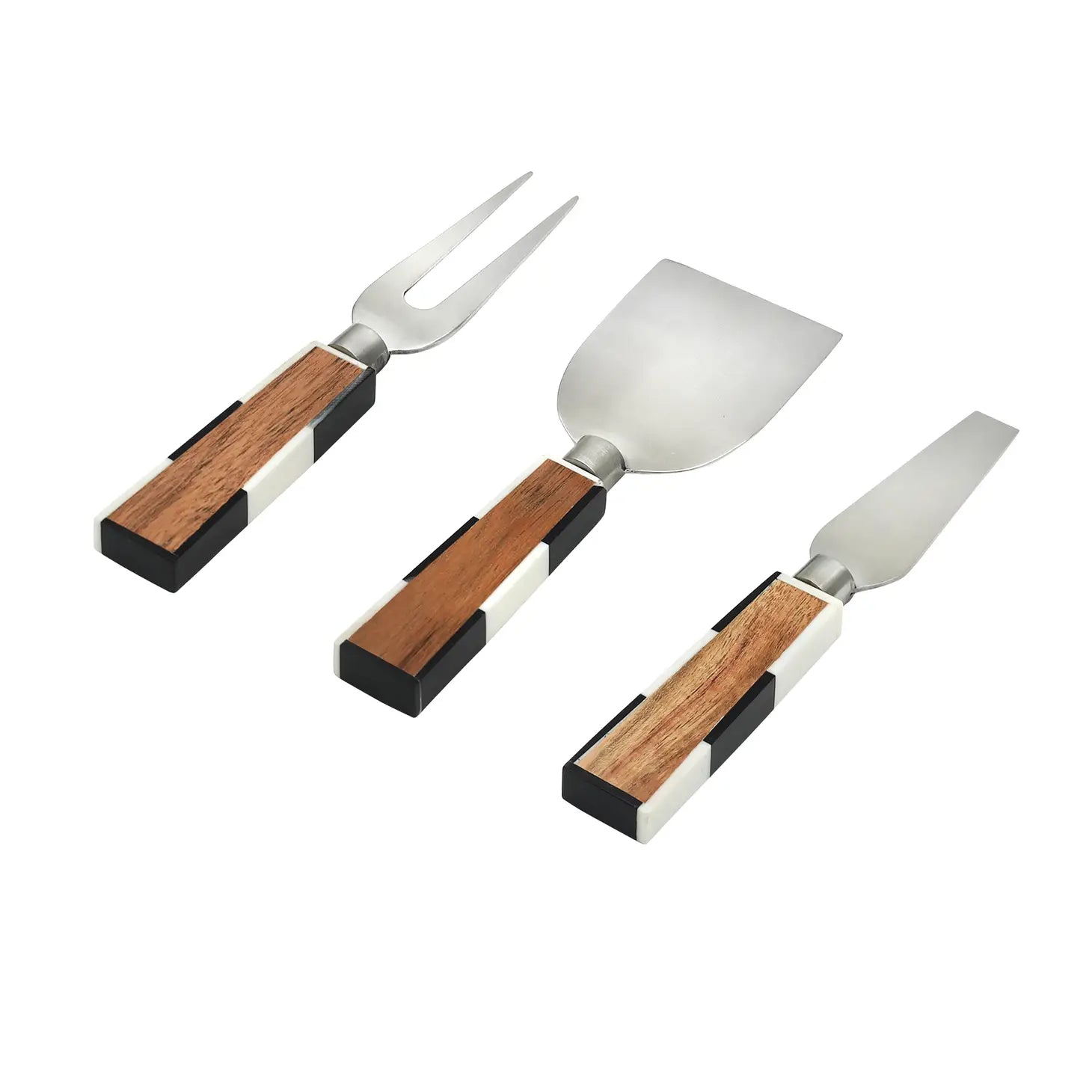 Set of Three Checker Wood Cheese Knives
