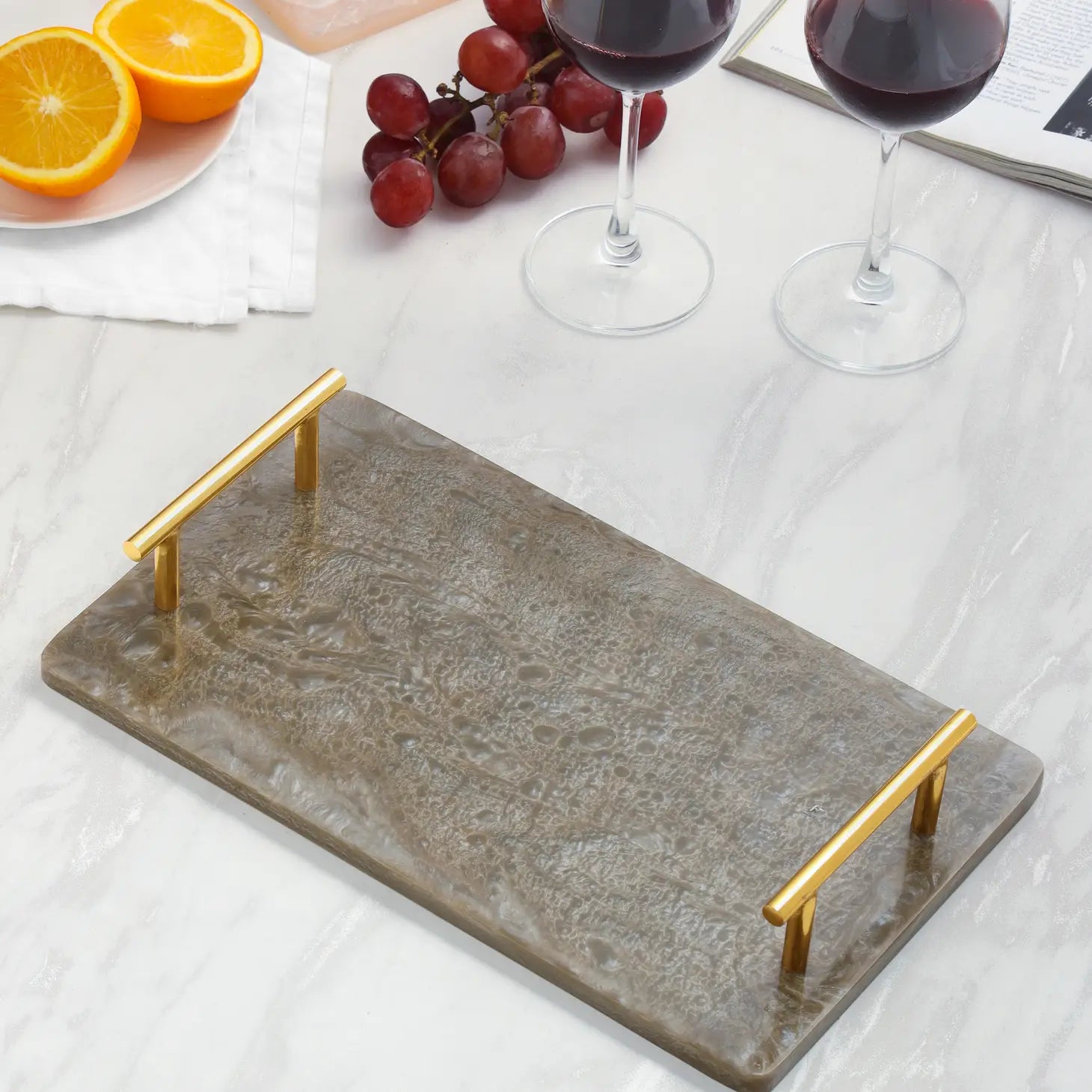 Brown Resin Serving Board with Handles