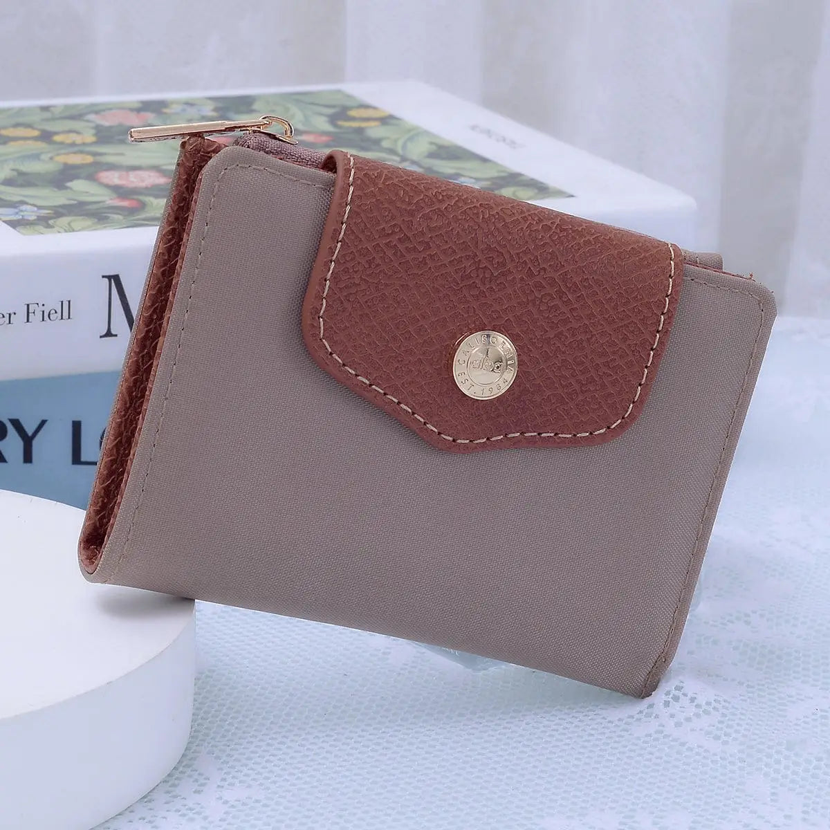 Nylon Snap Bifold Wallet: taupe