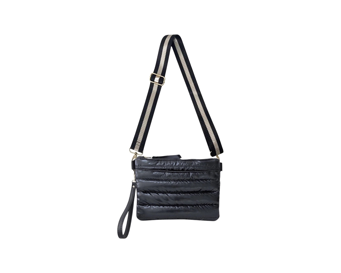 Allie Puffer Black 4 in 1 Bag with Striped Strap