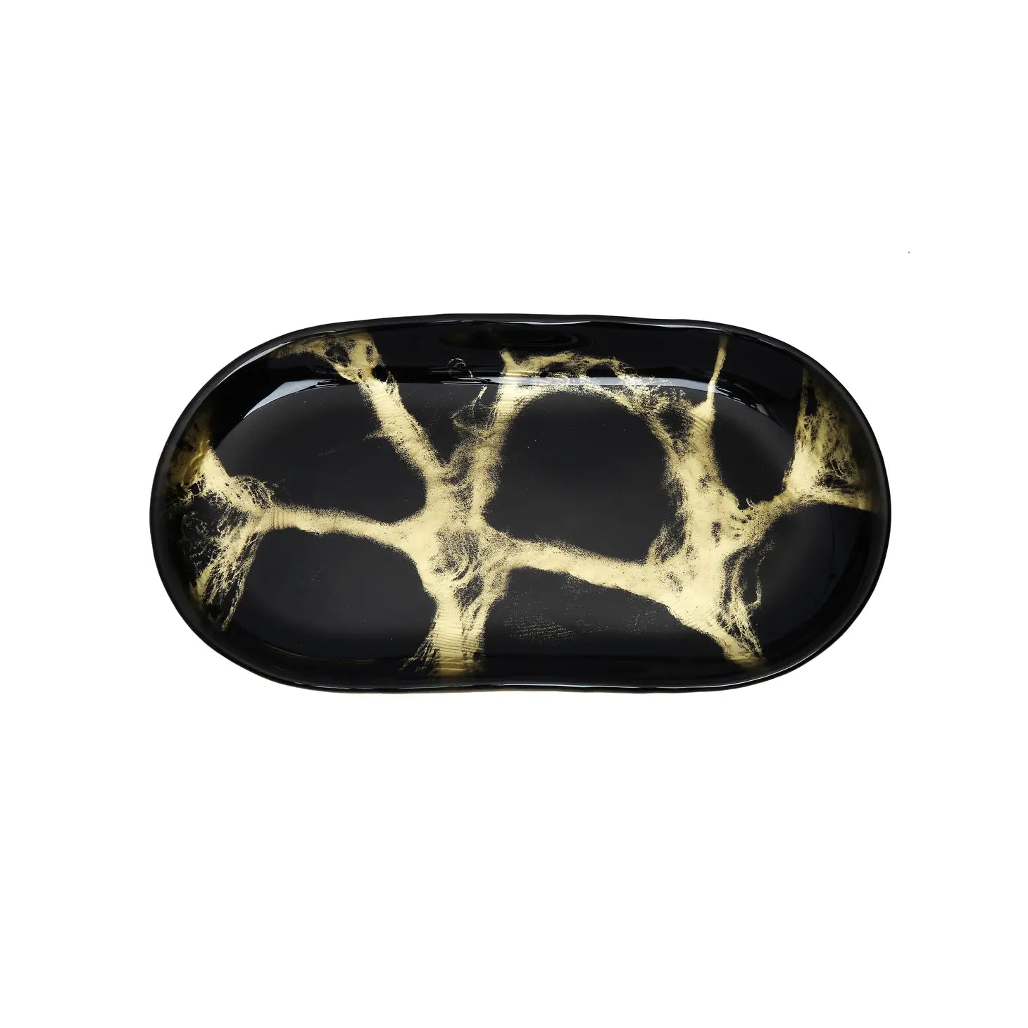 Black and Gold Marbleized Oval Dish 13.75"