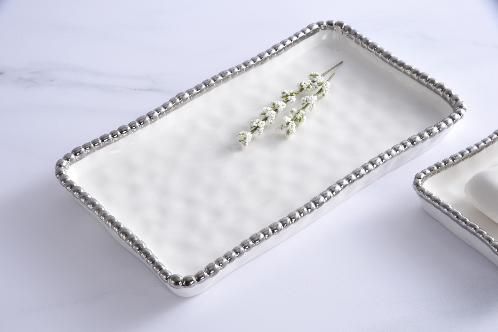 Pampa Bay Rectangular Vanity Tray With Silver Beads