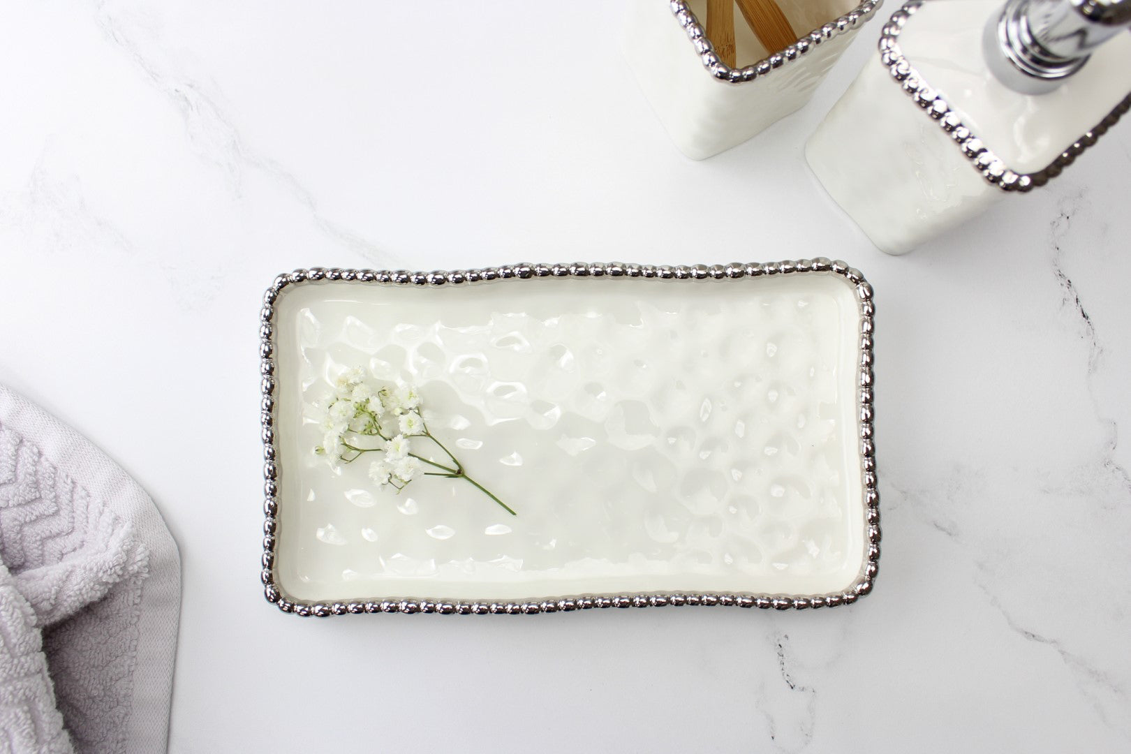 Pampa Bay Rectangular Vanity Tray With Silver Beads