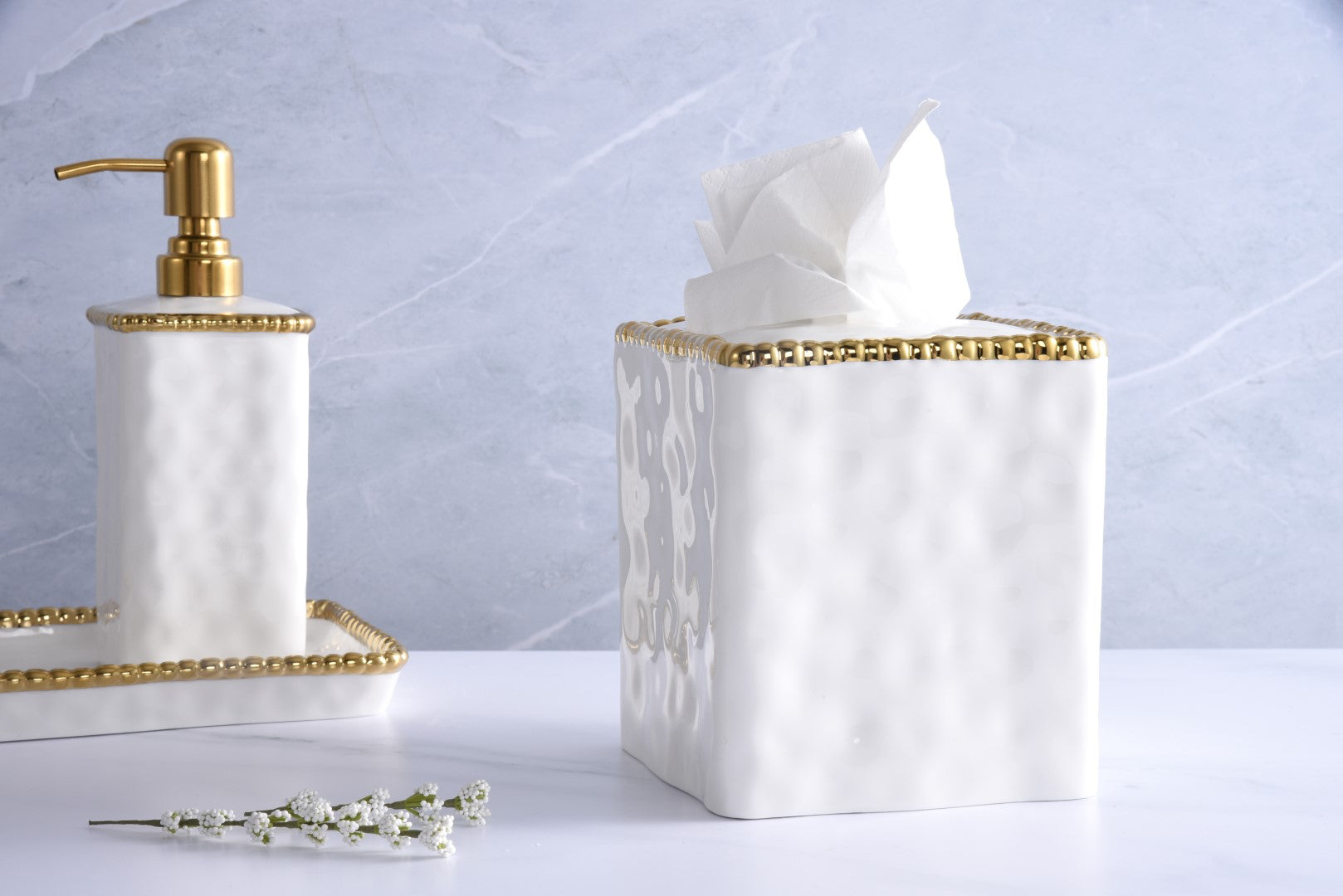 Pampa Bay Square Tissue Box With Gold Beads